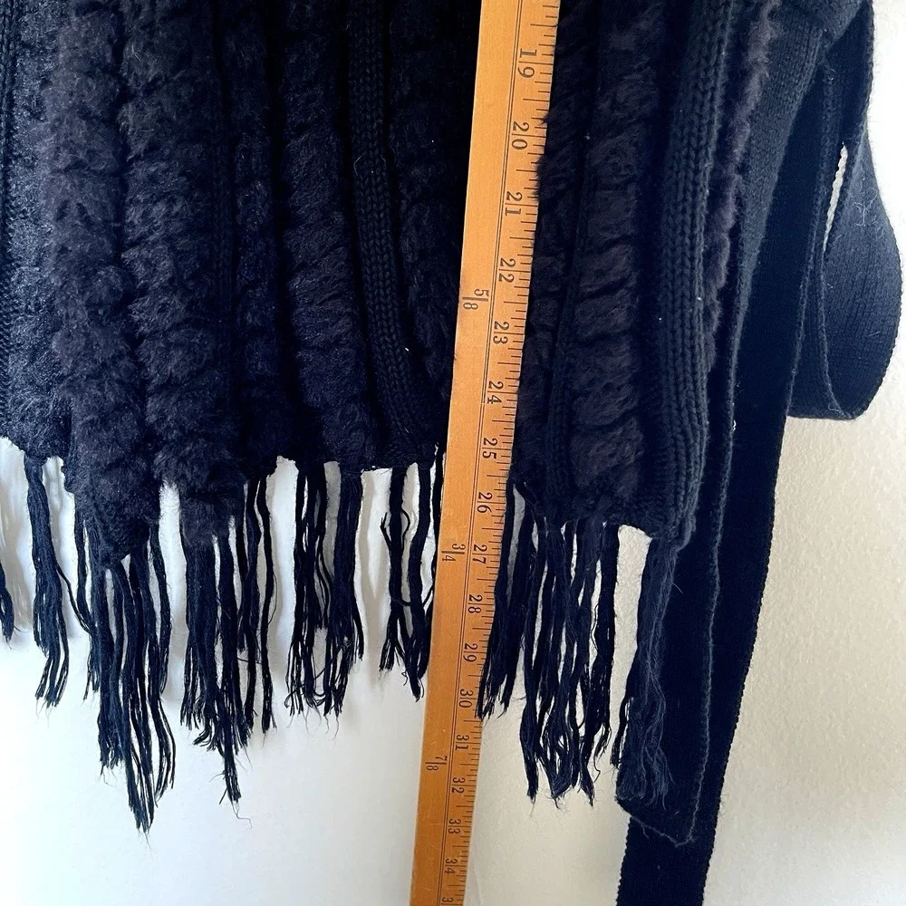 Vintage Y2K Bebe One Size‎ Faux Fur Sweater Vest Black Fringe Goth Grunge 90s